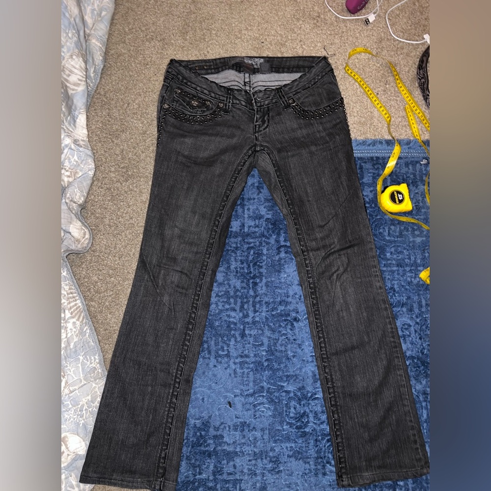 Laguna Beach Jean Co. Black Low Rise Rhinestone Straight Jeans 28x29
